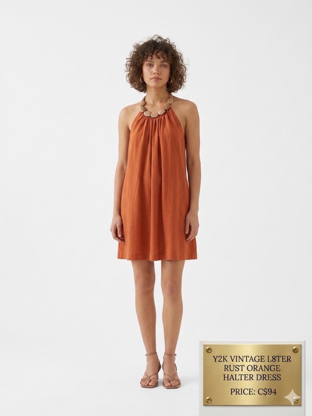 Y2K Vintage L8ter Rust Orange Halter Dress